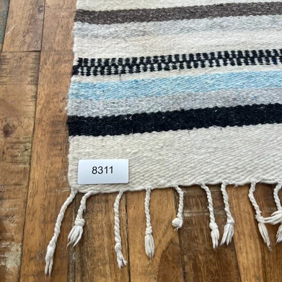 Unbranded Hand Woven Rug 56 x 27 in Southwestern Boho Aztec Blue Gray Black - Picture 3 of 6